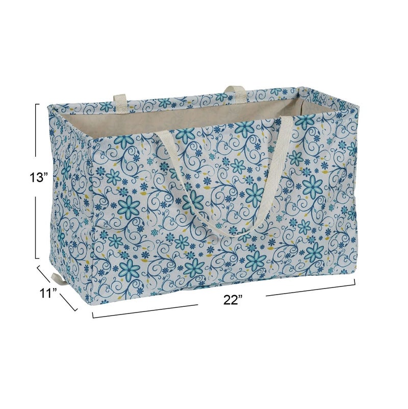 Household Essentials White and Blue Floral Krush Container All-Purpose Utility Tote - Image 3